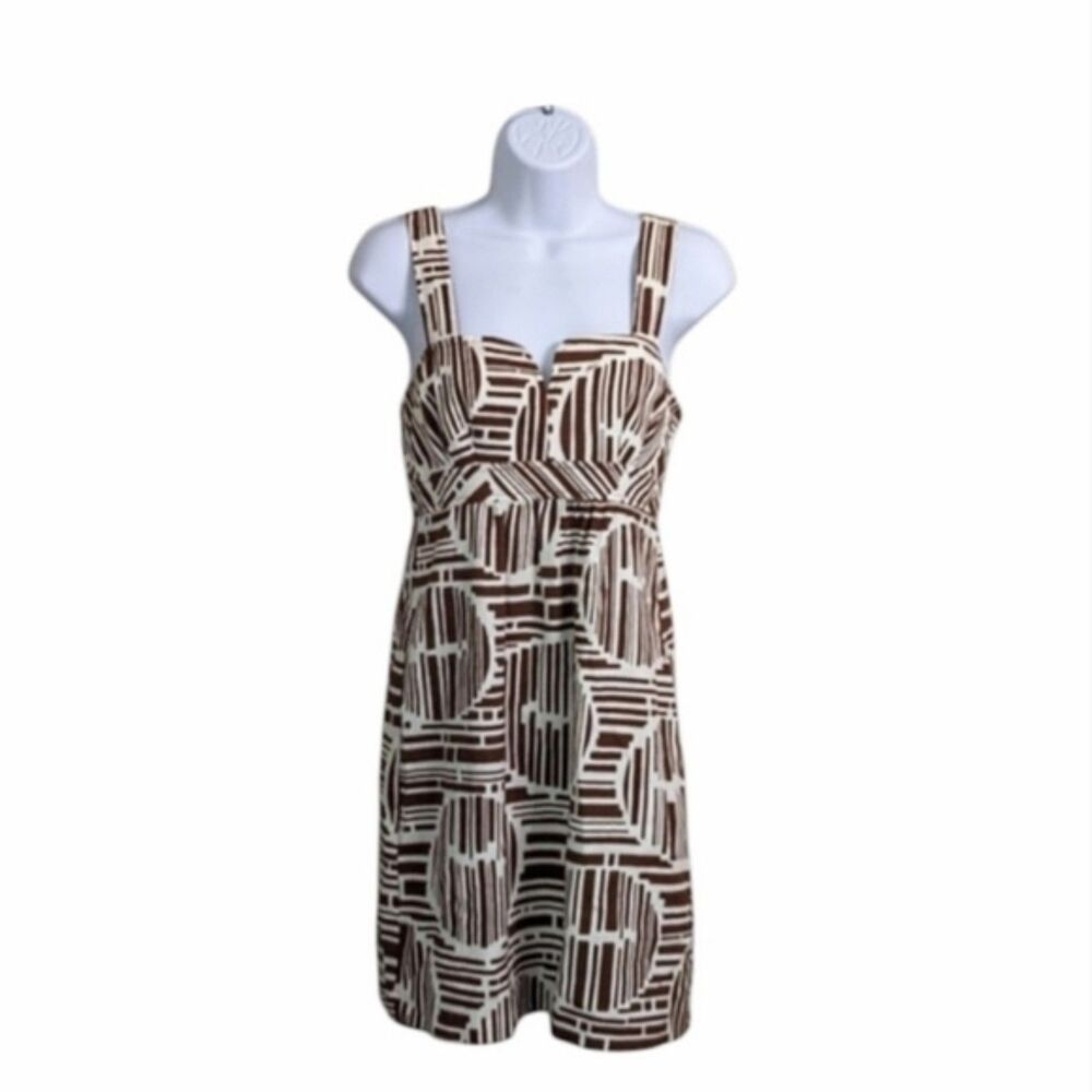 Trina Turk Cotton Brown Geo Print Mini Dress Size 2 Pockets Summer Party Brunch